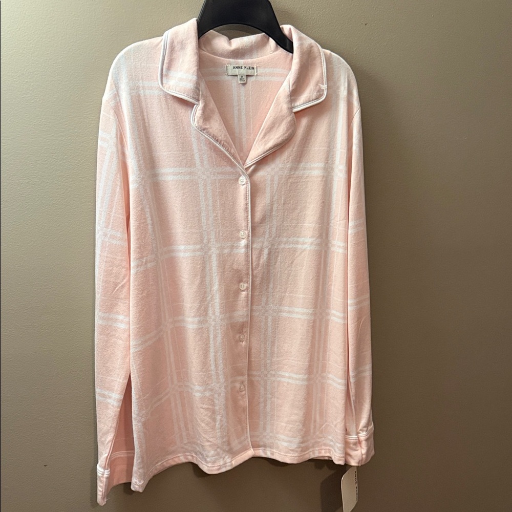 Anne Klein Pink Plaid Pajama Top